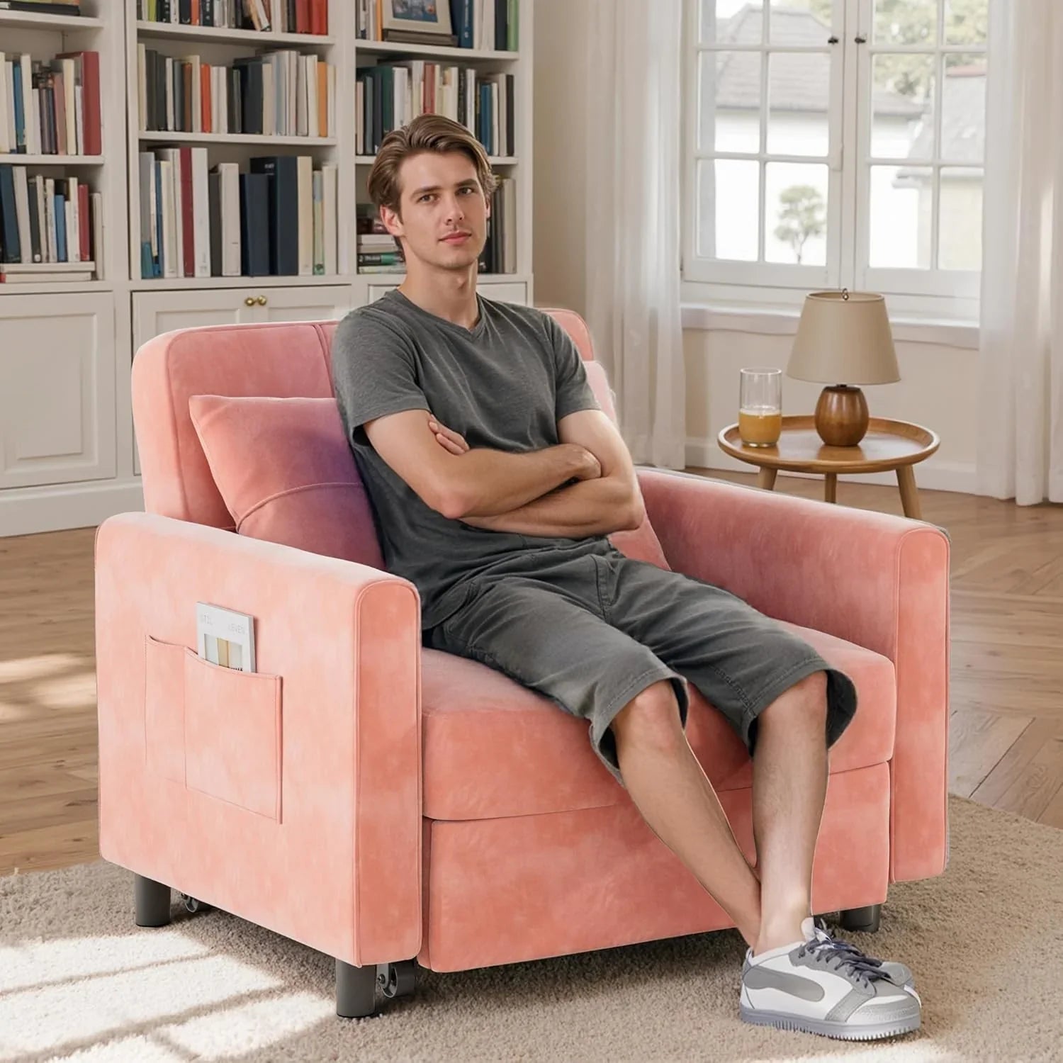 Canapé-lit convertible 3 en 1, convertible en lit simple gigogne avec dossier réglable, spacieux et multifonctionnel