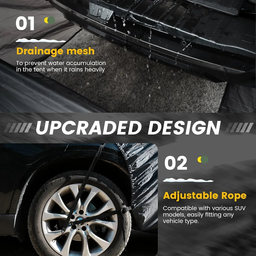 Tente SUV rectangulaire pour 5 à 9 personnes, idéale pour le camping en voiture, idéale pour la famille, imperméable et coupe-vent. Grande tente de camping.