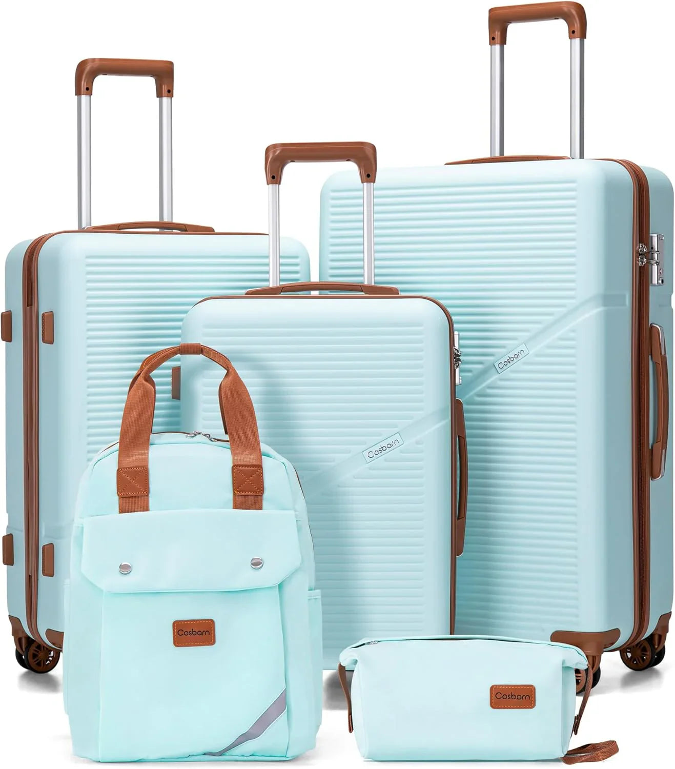 Ensemble de 5 valises à roulettes pivotantes, valises rigides en ABS avec serrure TSA, valise de voyage légère et étanche, unisexe, gris