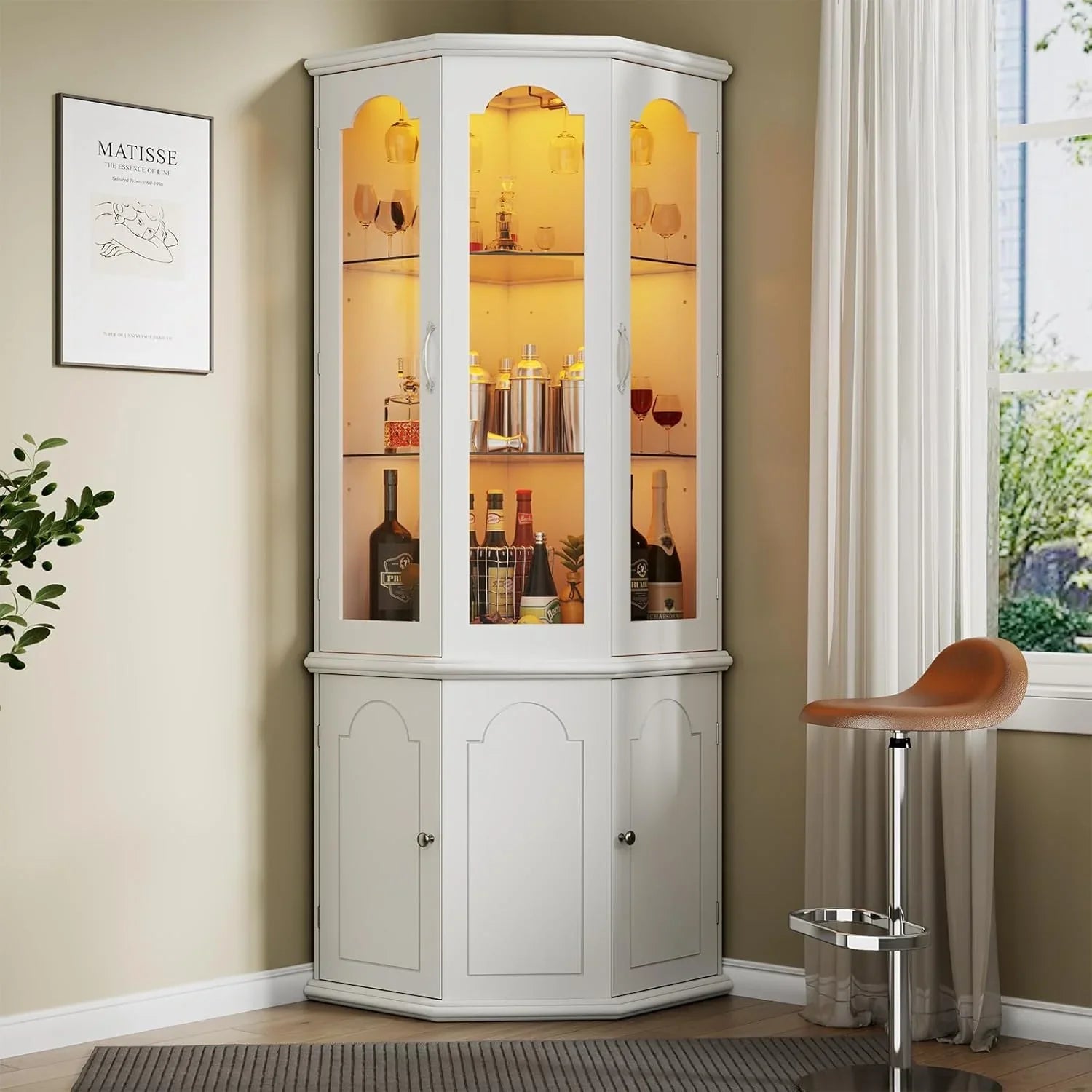 Armoire à vin d'angle avec éclairage LED, grande armoire à vin moderne, armoire de rangement à vin pour bar à domicile