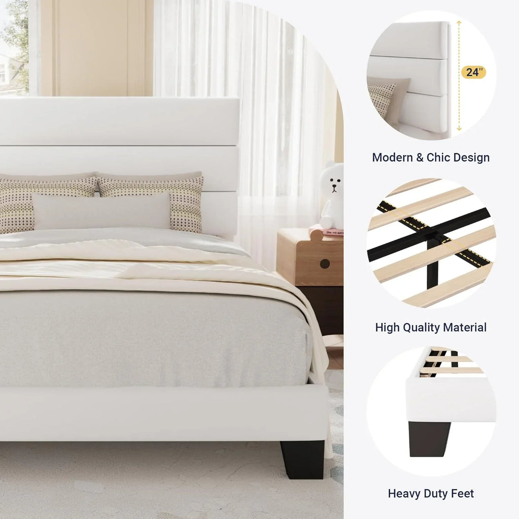 Cadre de lit plateforme Allewie Queen Size avec tête de lit rembourrée en tissu et support à lattes en bois, sommier entièrement rembourré (pas besoin de sommier)