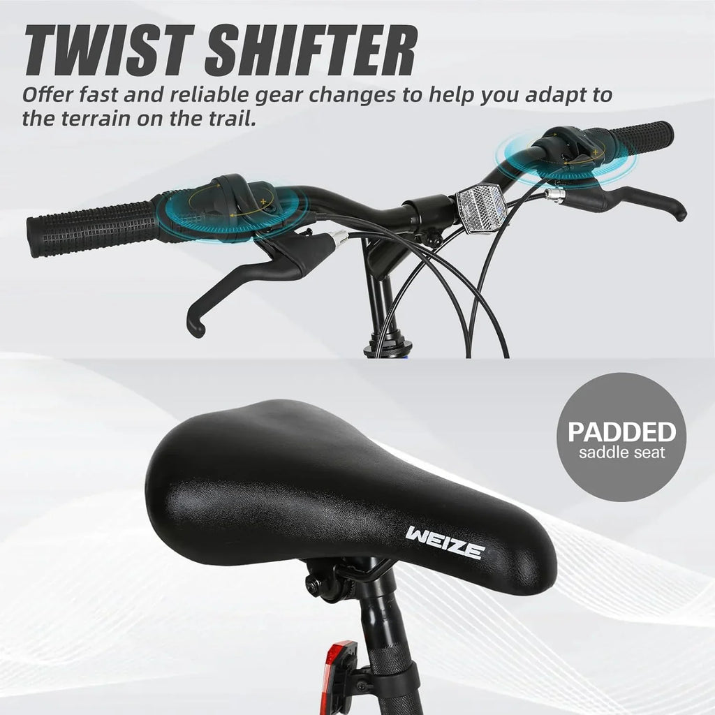 Vélo de montagne WEIZE, vélo hybride d'extérieur 26-27,5 pouces, 18 vitesses/acier à haute teneur en carbone/double suspension complète