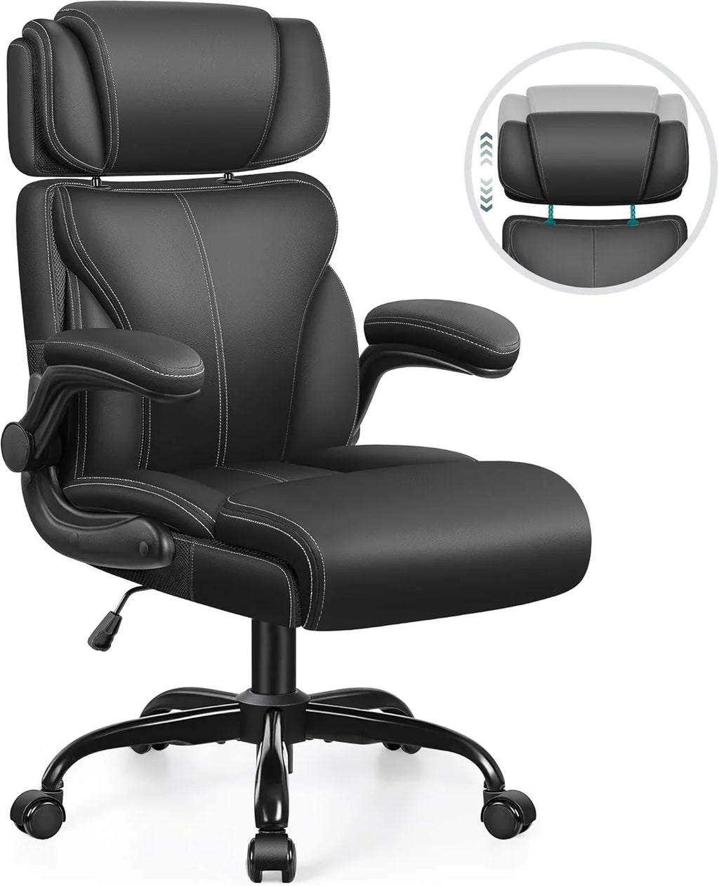 Chaise de bureau pivotante à pieds hauts, en cuir respirant, avec support lombaire