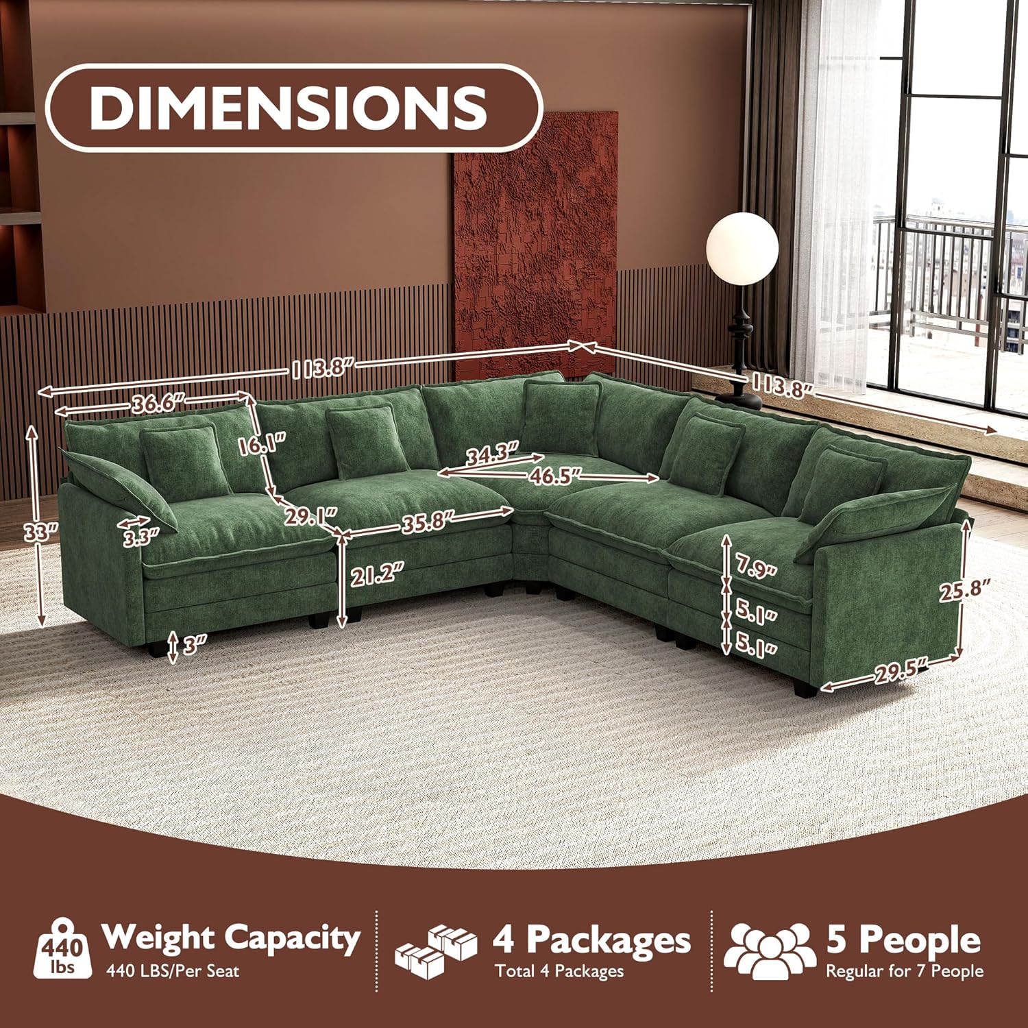 Canapé modulaire moderne en forme de U de 146 pouces d'ihanherry