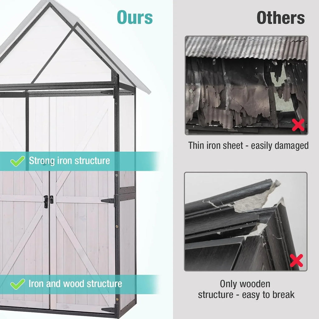 Sheds Outdoor Storage Garden Shed with Metal Frame Structure and Adjustable Shelves Large Capacity Storage Tool Cabinet Box