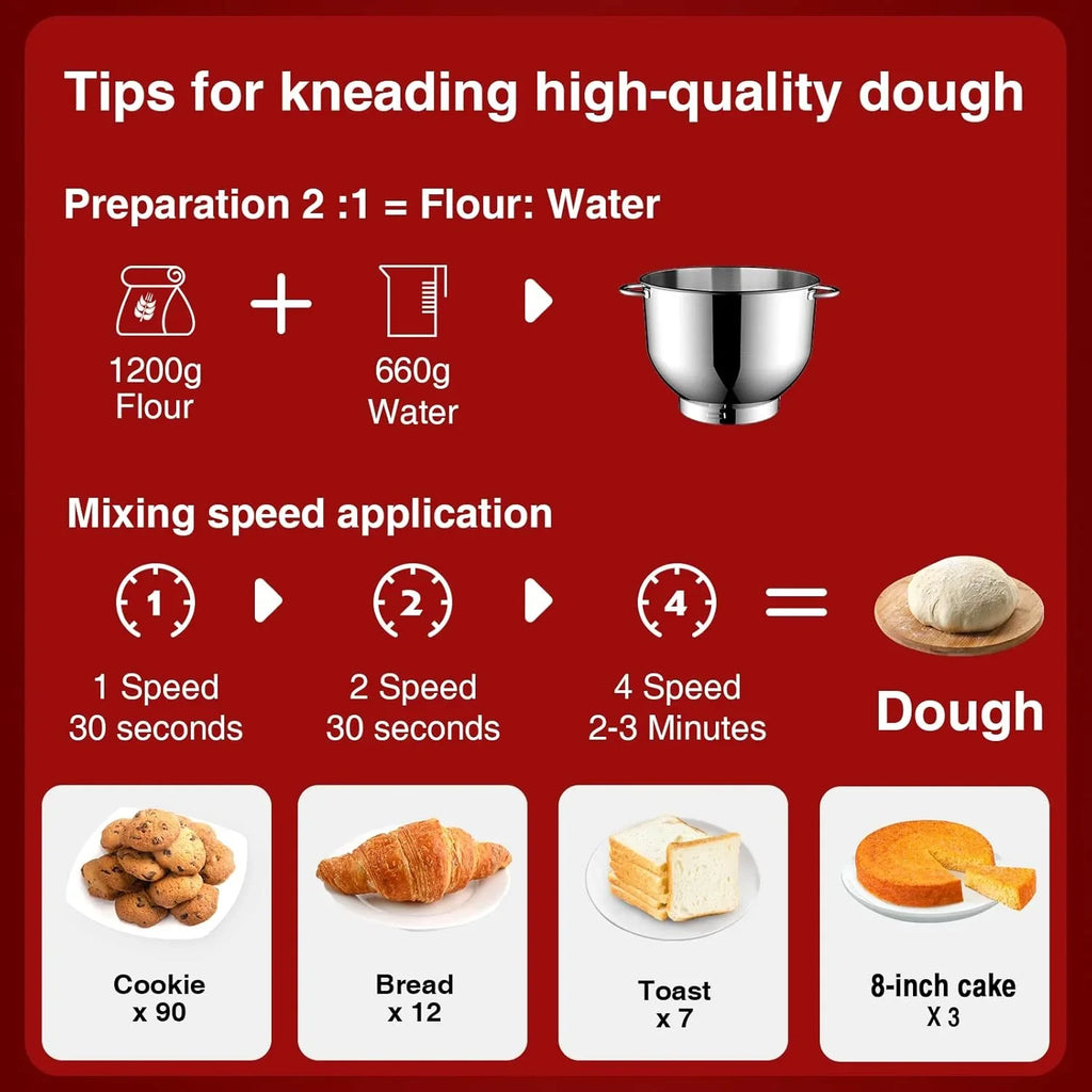 Batteur sur socle 6,5 pintes 660 W 6 vitesses à tête inclinable, batteur électrique de cuisine
