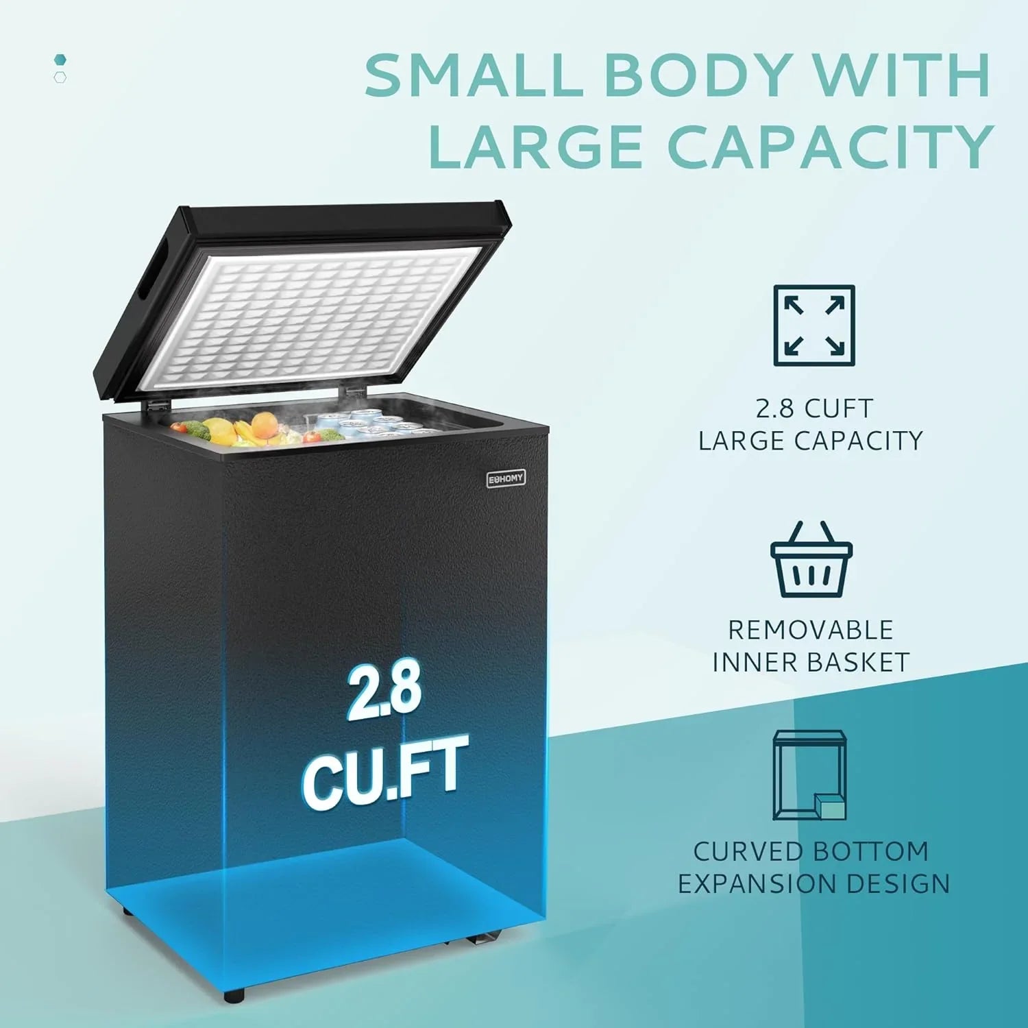 EUHOMY 3.5 Cubic Foot Upright Freezer, Small Deep Freezer, Adjustable 7 Thermostats, Quiet Mini Freezer, Freestanding Top Door