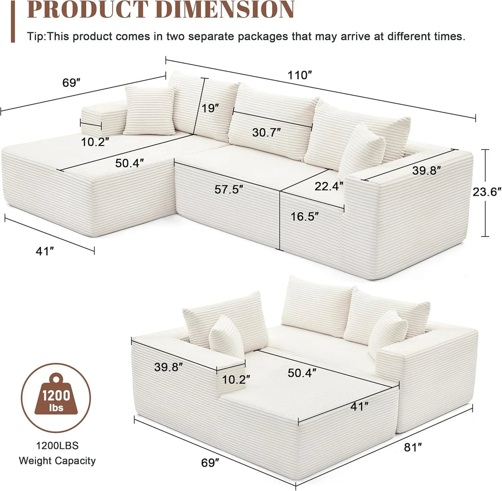 Canapé nuage de 110 pouces, canapé désossé dans le salon, canapé modulable avec sièges profonds