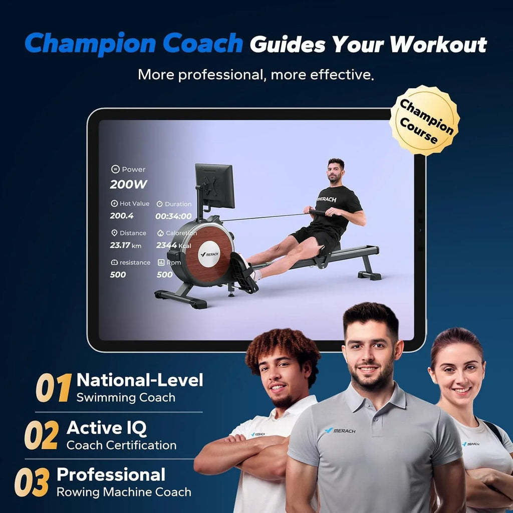 Rameur domestique Merachi à résistance silencieuse et double glissière