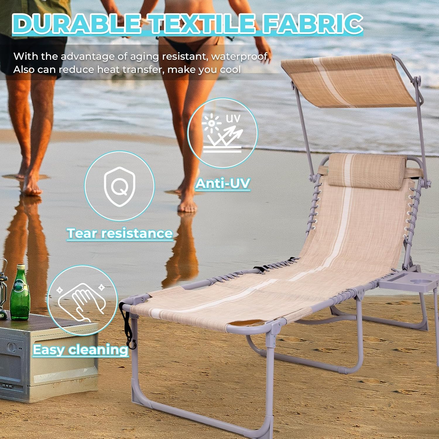 Lot de 2 chaises longues d'extérieur - Chaise longue pliante portable pour patio, piscine, camping, inclinable et réglable sur 5 positions