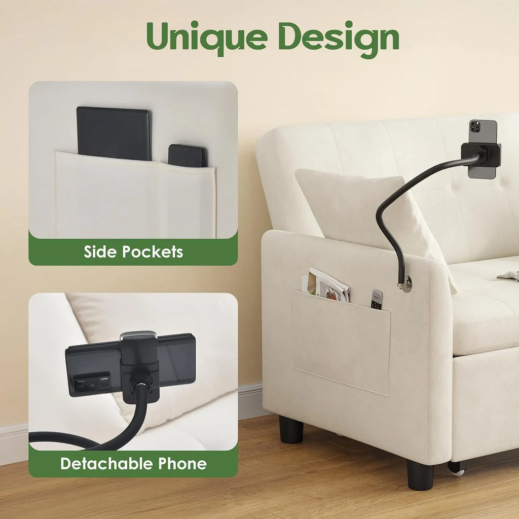 Canapé-lit convertible 3 en 1, convertible, gigogne, petit canapé causeuse, futon, pleine grandeur, causeuse en velours de 117 cm