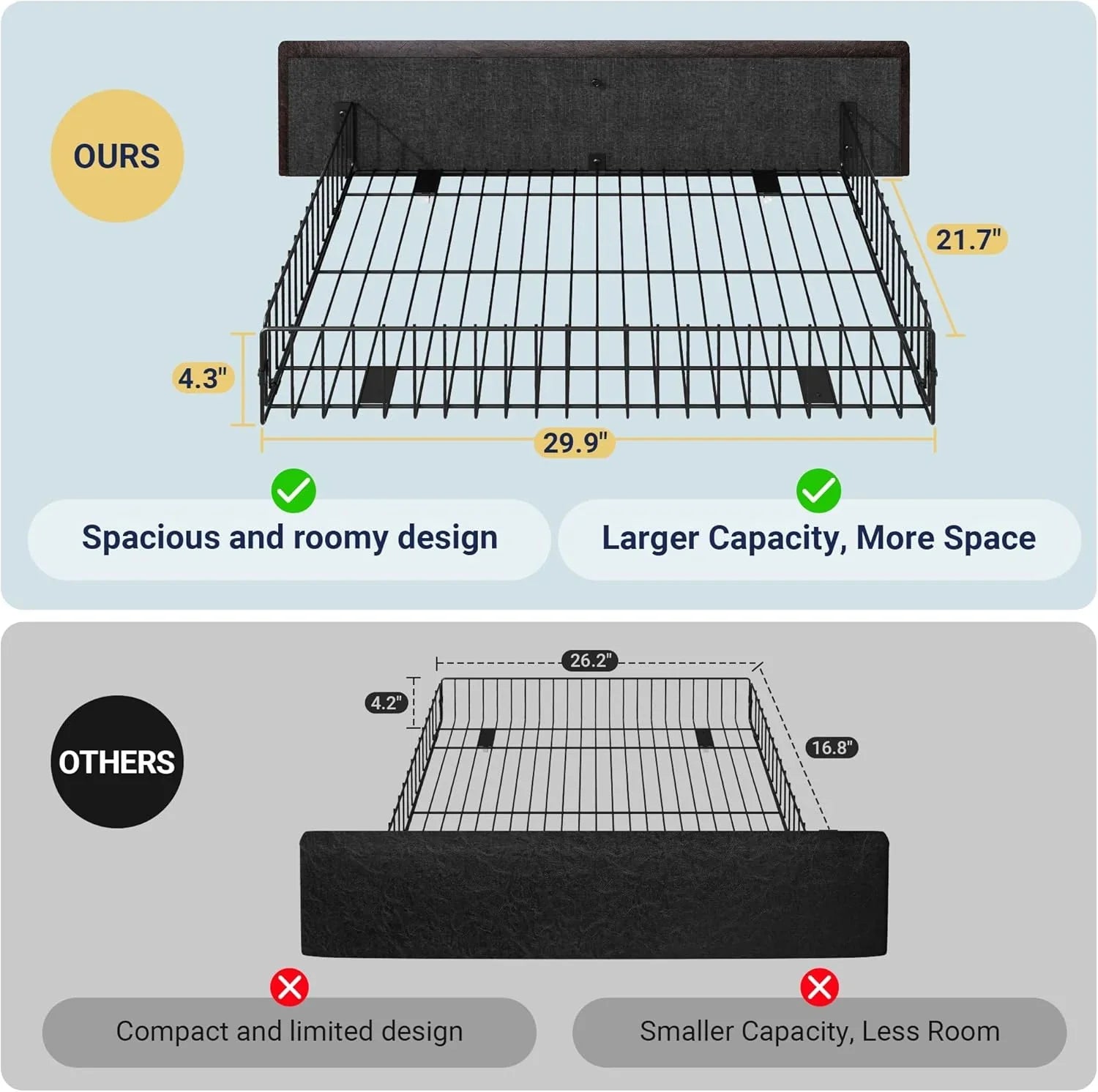 Cadre de lit plateforme Allewie rembourré Queen Size avec 4 tiroirs de rangement et tête de lit, capitonné à boutons à coutures carrées, sommier à lattes en bois, pas besoin de sommier.