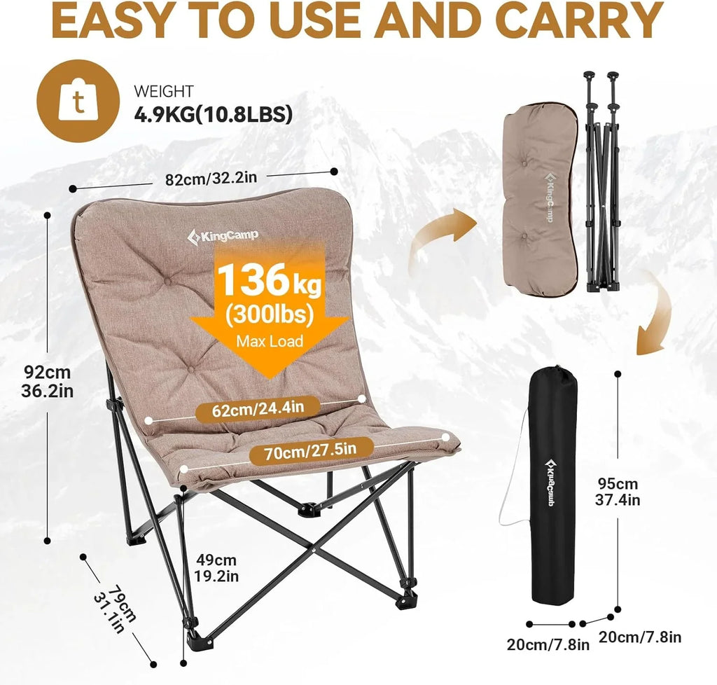 Chaise papillon, chaise de camping extra large, épaisse et confortable, chaise pliante portable, siège robuste de 400 lb