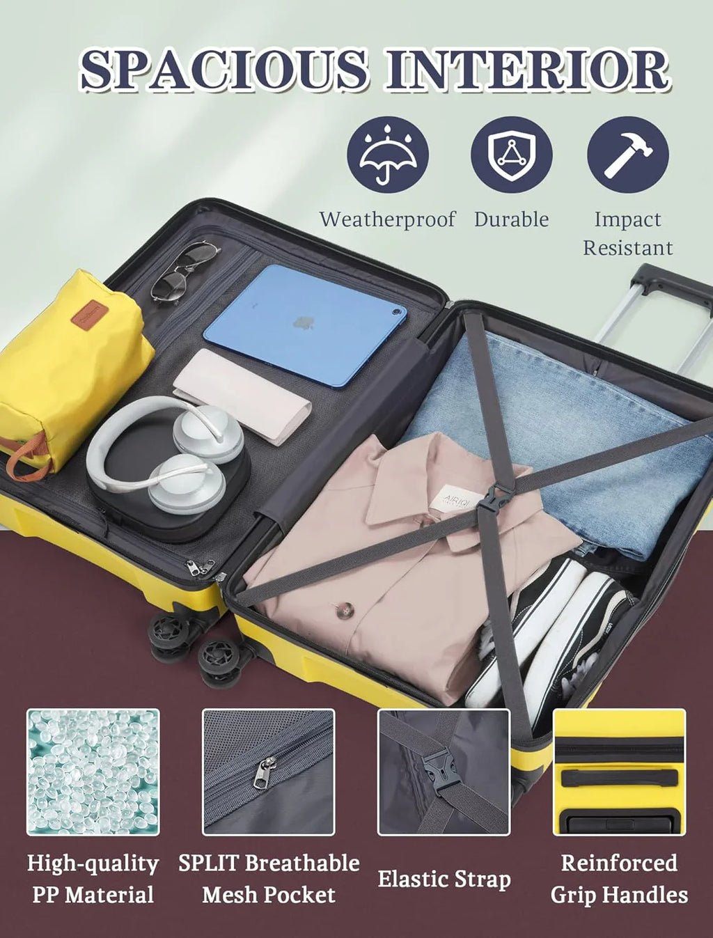 Ensemble de 5 bagages à roulettes, valise rigide en ABS avec roulettes pivotantes