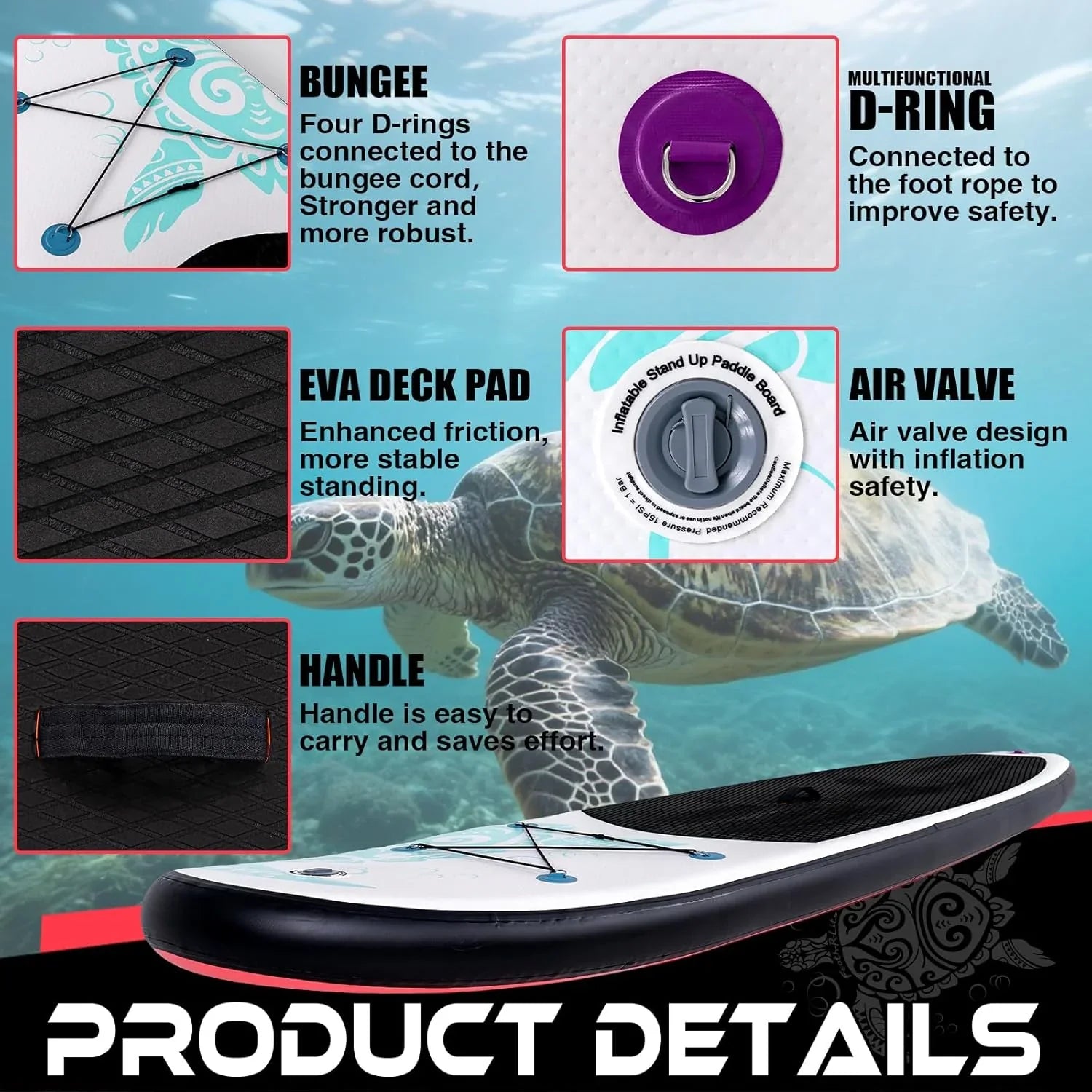 Planche de stand up paddle gonflable FunWater avec accessoires de pagaie SUP haut de gamme, pont EVA antidérapant, pagaie 11'/10'6'