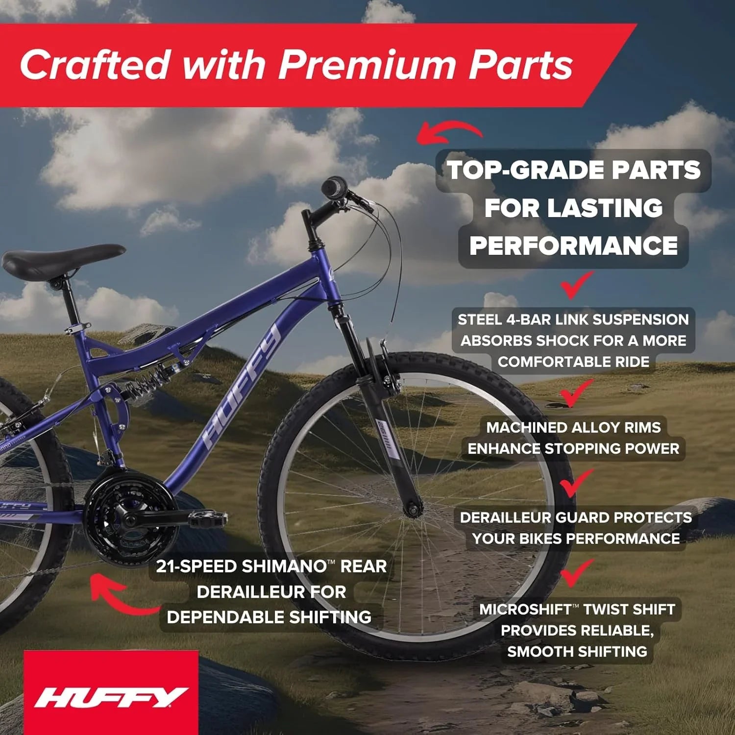 VTT semi-rigide Huffy Stone Mountain, pour garçons/filles/hommes/femmes, tailles 20"/24"/26"