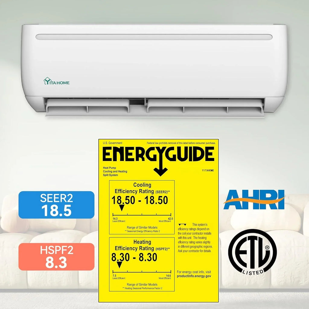 Climatiseur mini-split de 12 000 BTU avec pompe à chaleur, Wi-Fi, 20 SEER2, 115 V, sans conduit, refroidissement jusqu'à 750 pi².