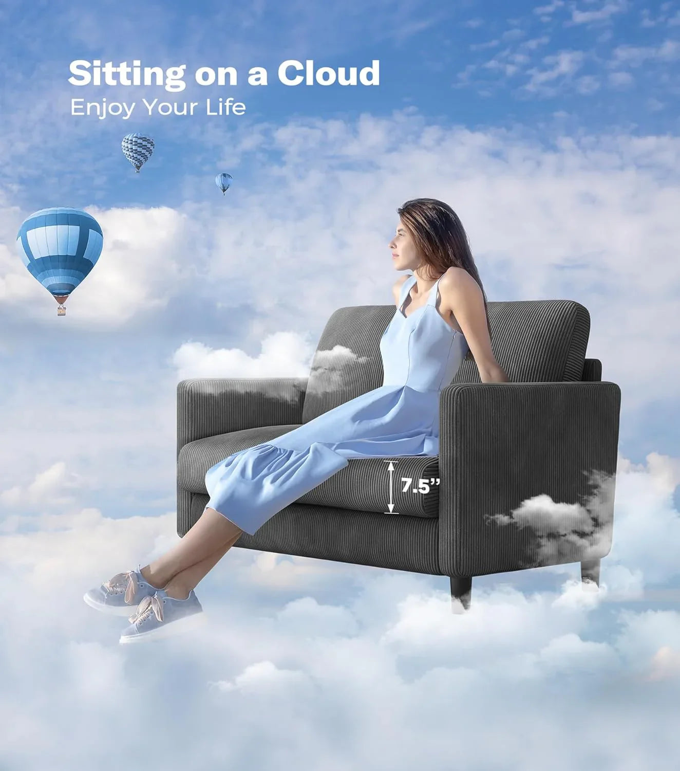 Causeuse de 51 pouces, causeuse confortable en velours côtelé