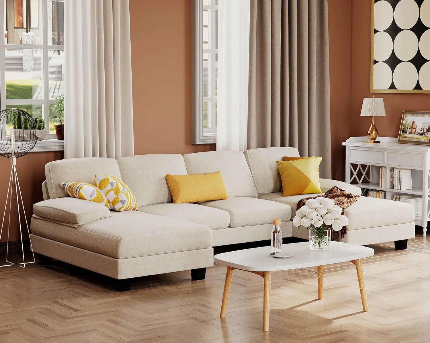 Canapé sectionnel de salon Furmax, canapé en U en lin