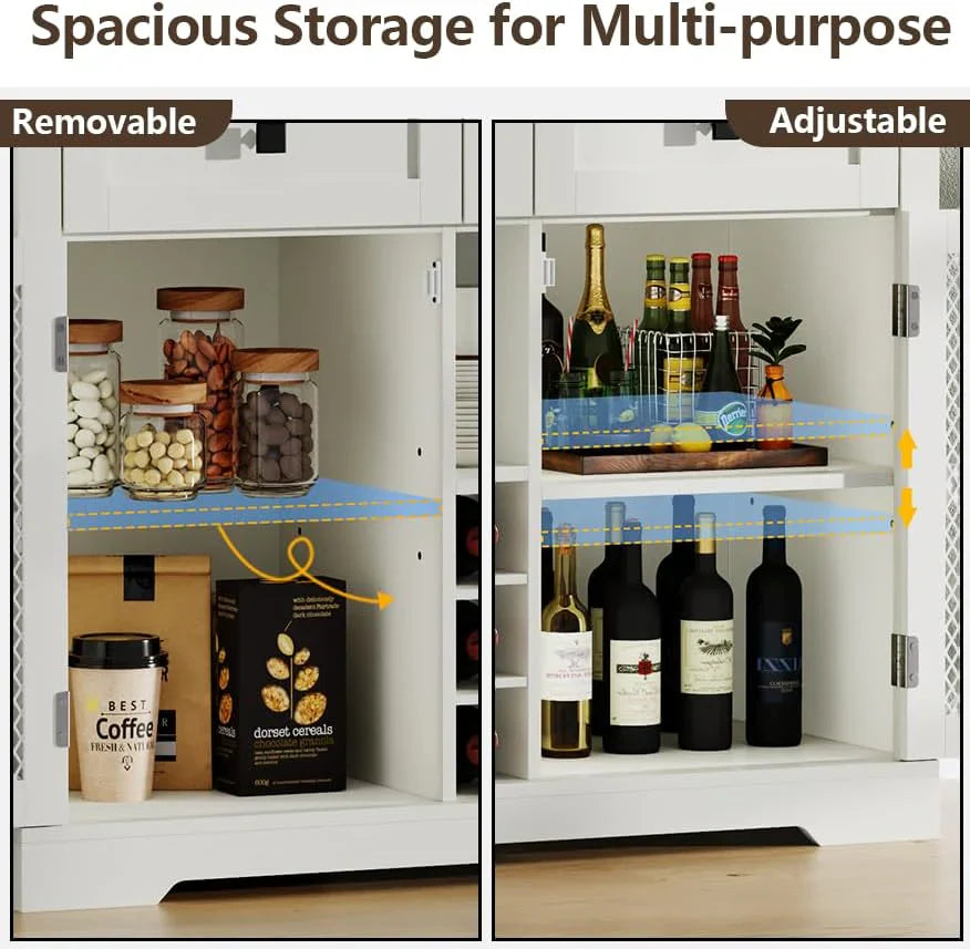 Bar à vin avec éclairage LED, meuble à liqueur avec porte-verres, bar à café pour liqueurs, buffet de rangement avec casiers à vin, armoire à vin