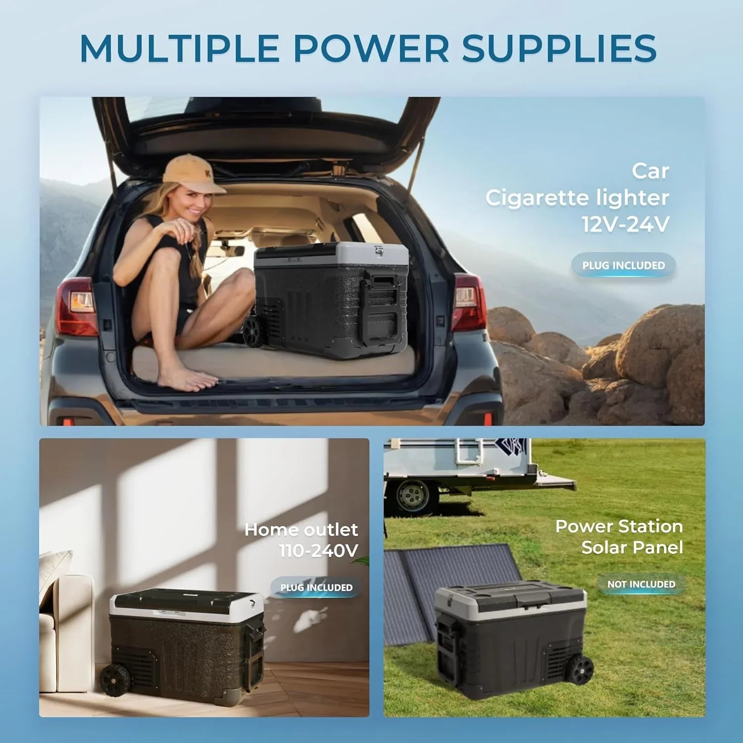 Réfrigérateur EUHOMY 12V, 53 qt (50 litres) Congélateur électrique Congélateur portable 12V Congélateur avec roulettes et 2 paniers