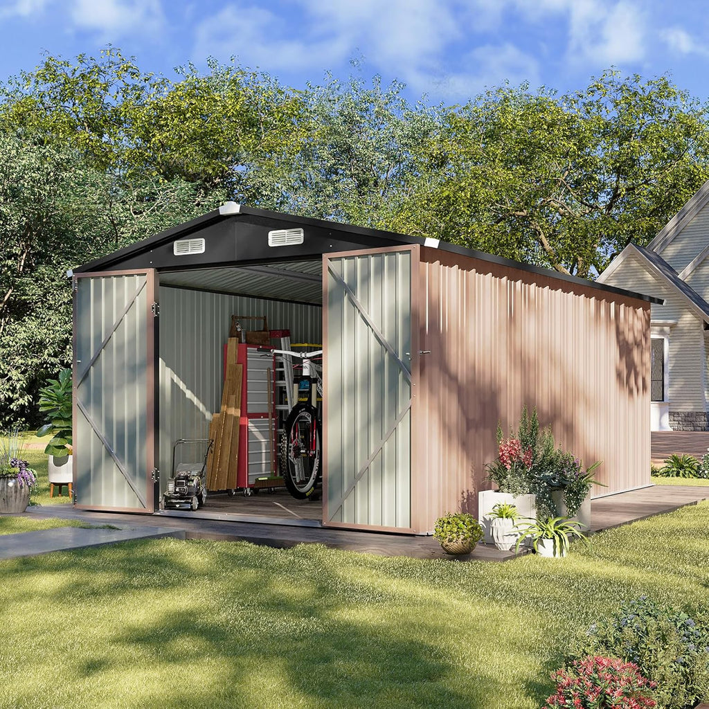 Abri de jardin en métal Aoxun 3,6 x 3 m, abri de jardin extérieur étanche, abri de jardin multifonctionnel en acier avec porte et serrure