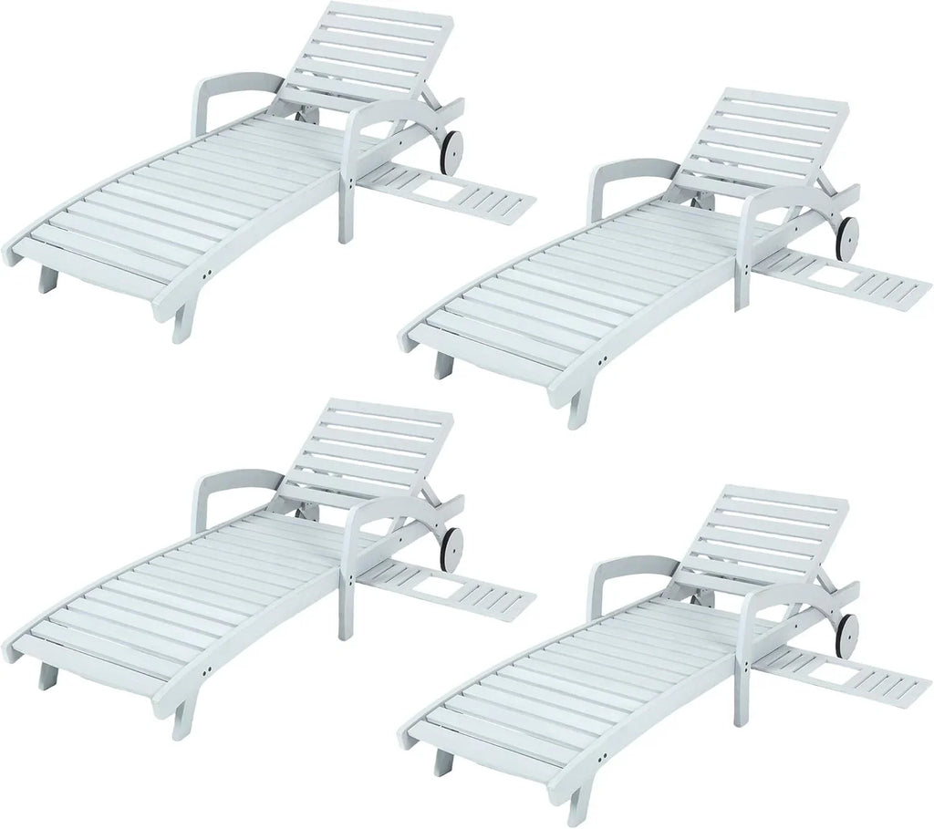 Chaise longue de piscine réglable à 5 positions Chaise longue en bois avec table d'appoint coulissante