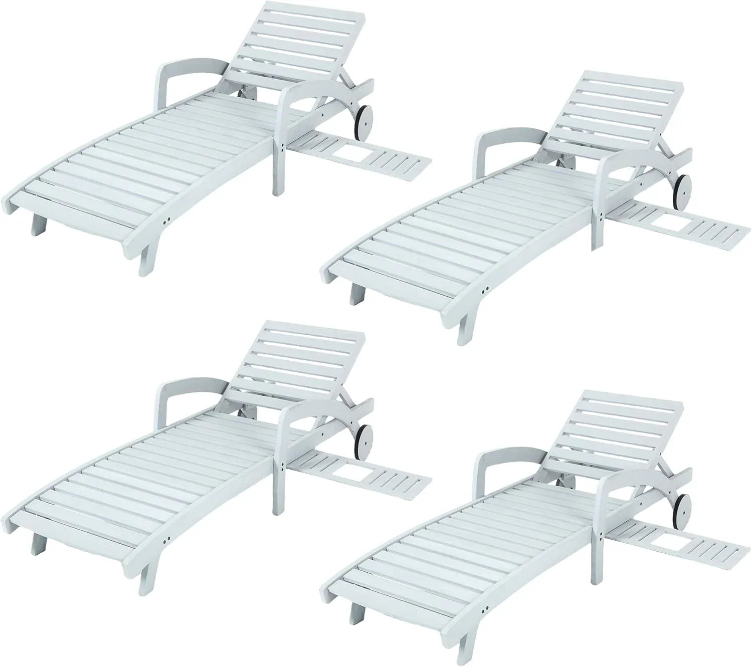 Chaise longue de piscine réglable à 5 positions Chaise longue en bois avec table d'appoint coulissante