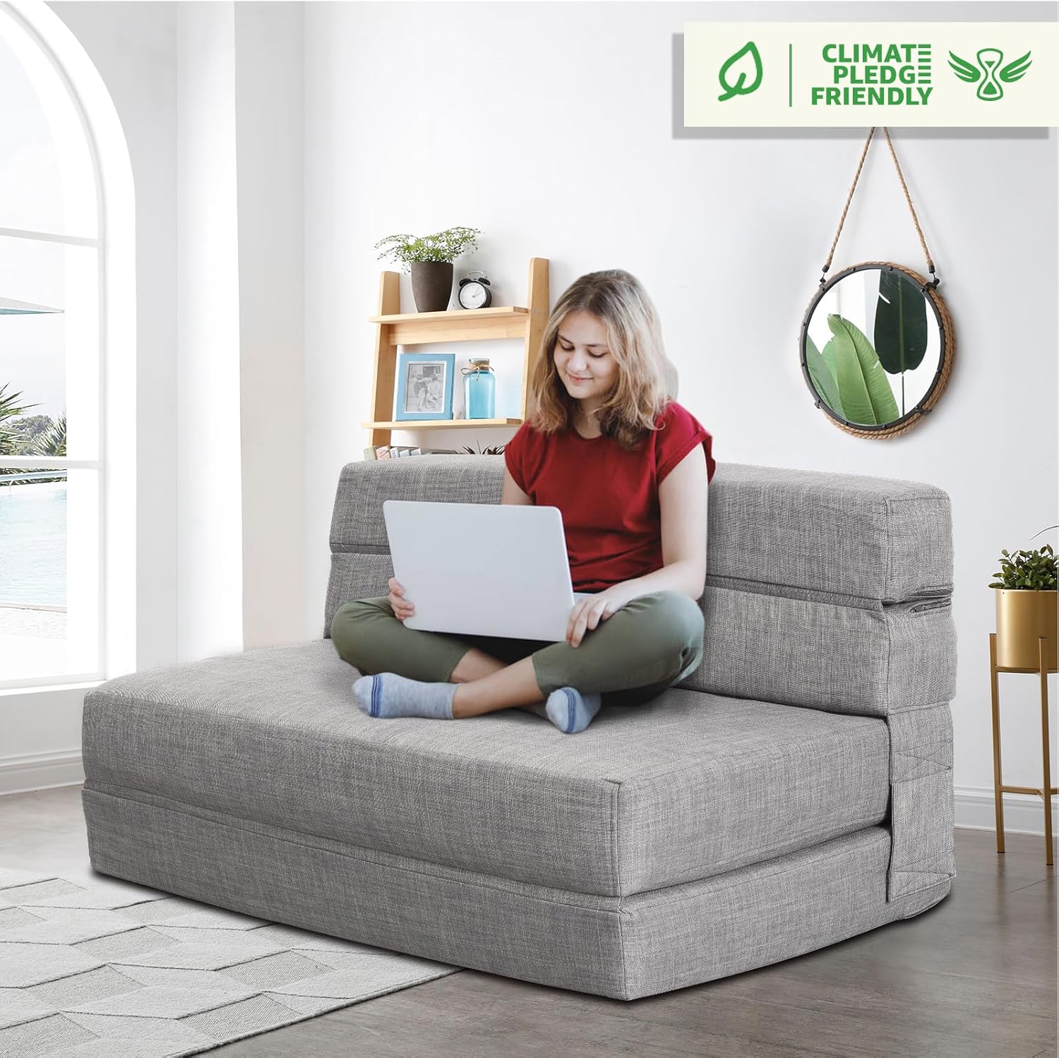 Canapé-lit gigogne de 60 pouces, canapé en mousse à mémoire de forme avec 2 oreillers, lit futon, lit d'appoint et canapé-lit,