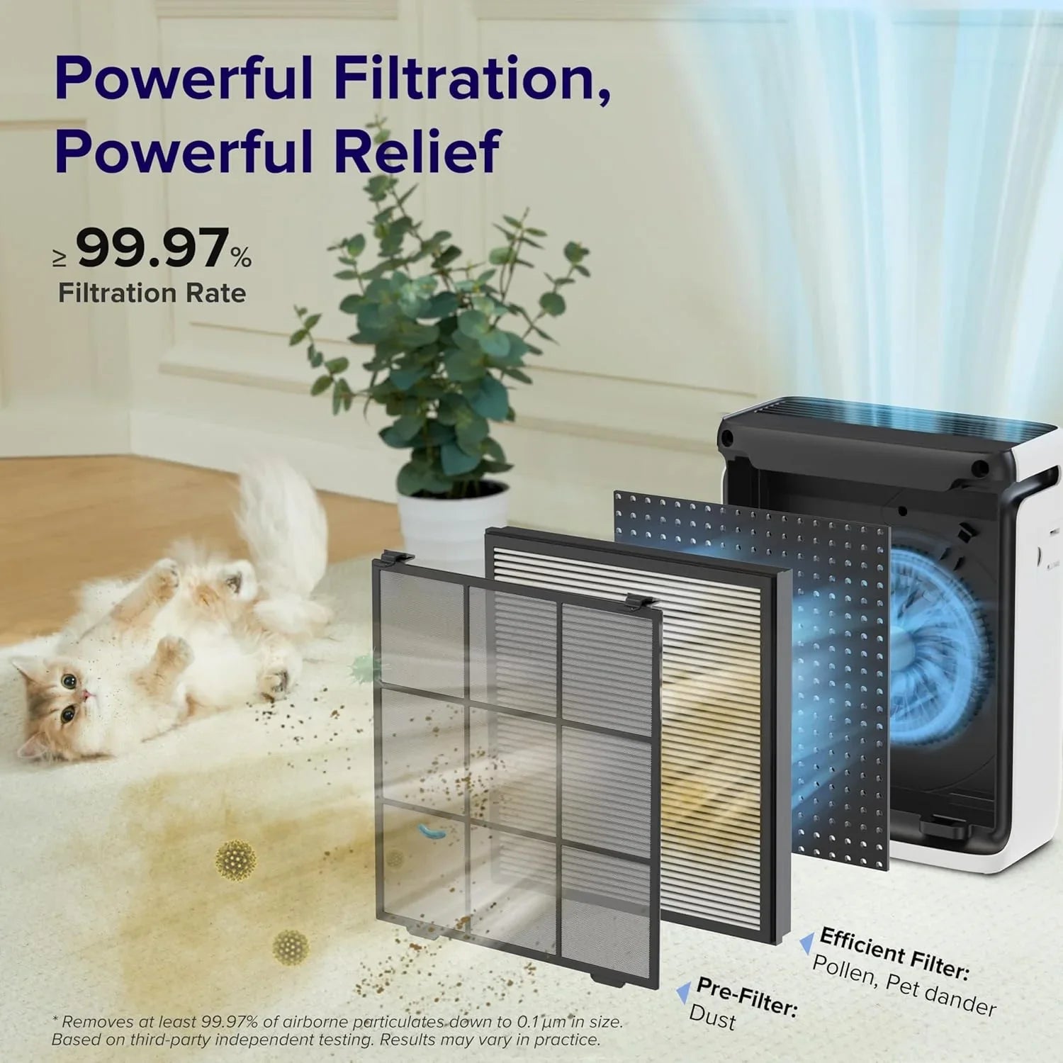 Purificateur d'air pour grande pièce à usage domestique avec moniteur de qualité de l'air, préfiltre lavable et adapté aux animaux de compagnie
