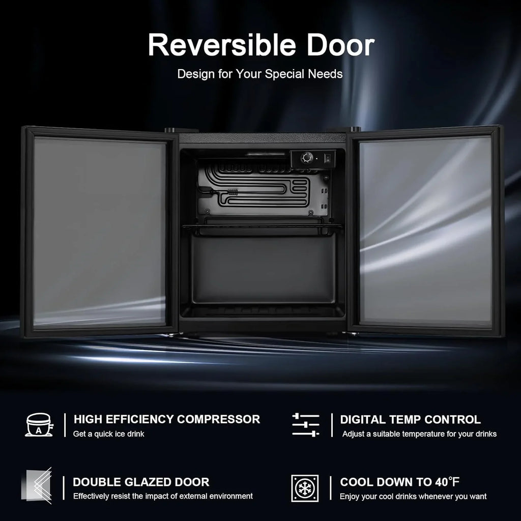 Réfrigérateur à boissons NJStar 68 canettes, mini-réfrigérateur à porte vitrée pour bière, boissons et vin, petit réfrigérateur autonome