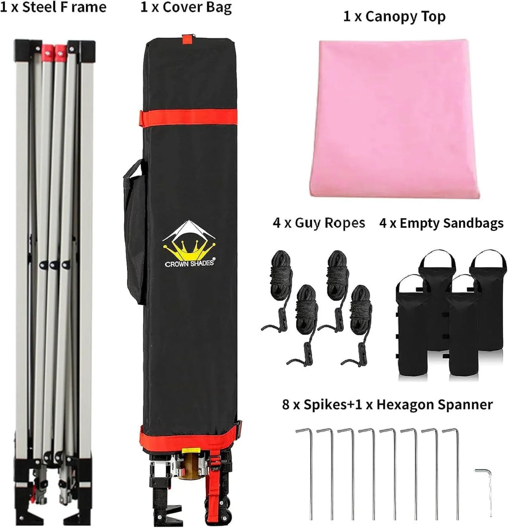 Auvent pop-up 10x10 - Installation en un clic - Tente de plage - Parasol extérieur avec dessus argenté, 3 hauteurs et 4 poches à sable