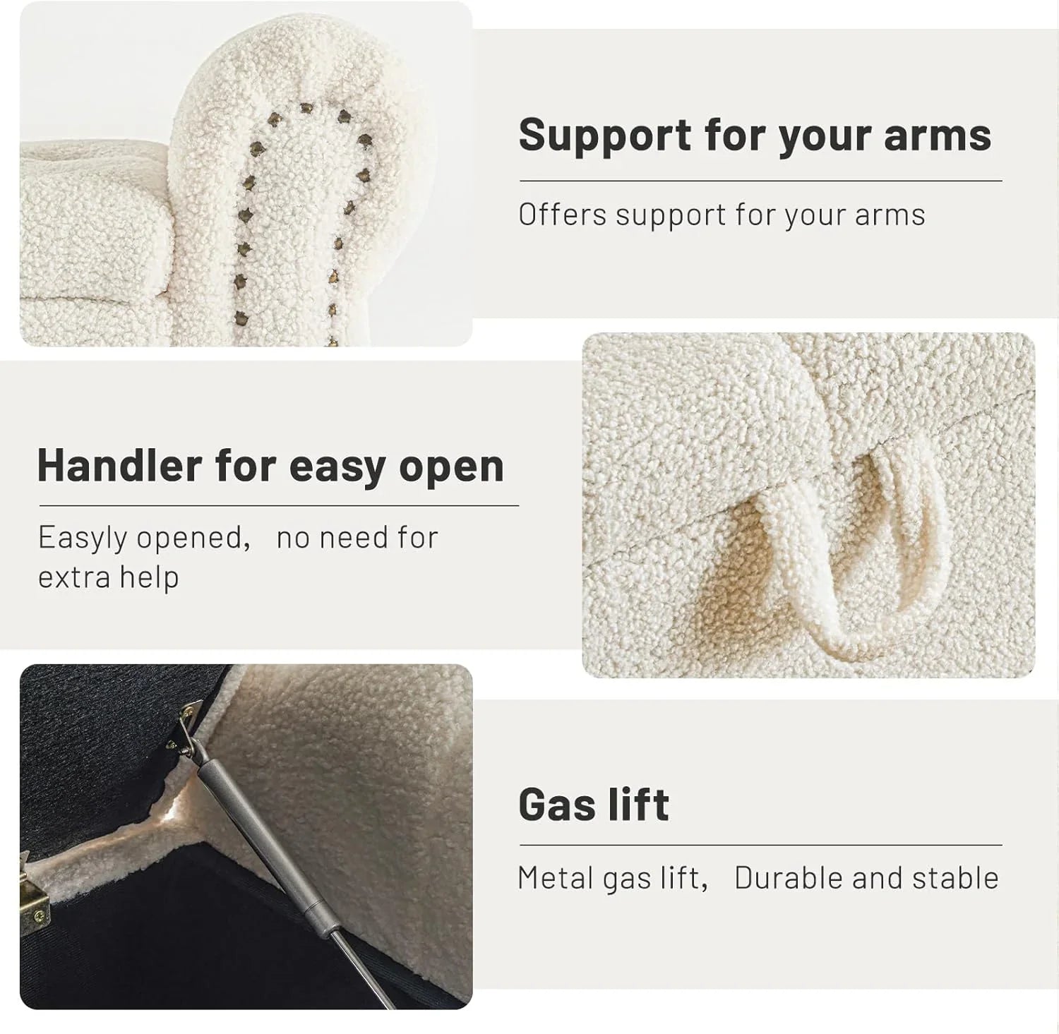 Tabouret de rangement moderne Furniliving, tabouret de bout de lit en bois massif Sherpa, tabouret rembourré tabouret d'intérieur