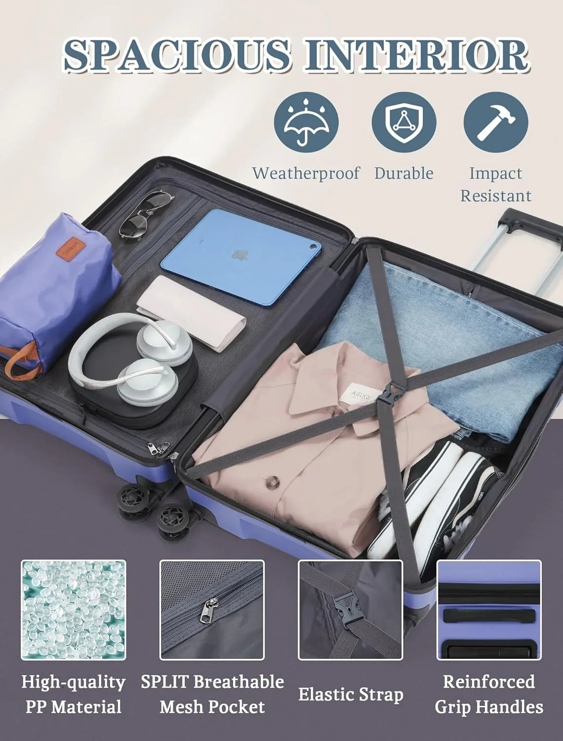 Ensemble de 5 bagages à roulettes, valise rigide en ABS avec roulettes pivotantes