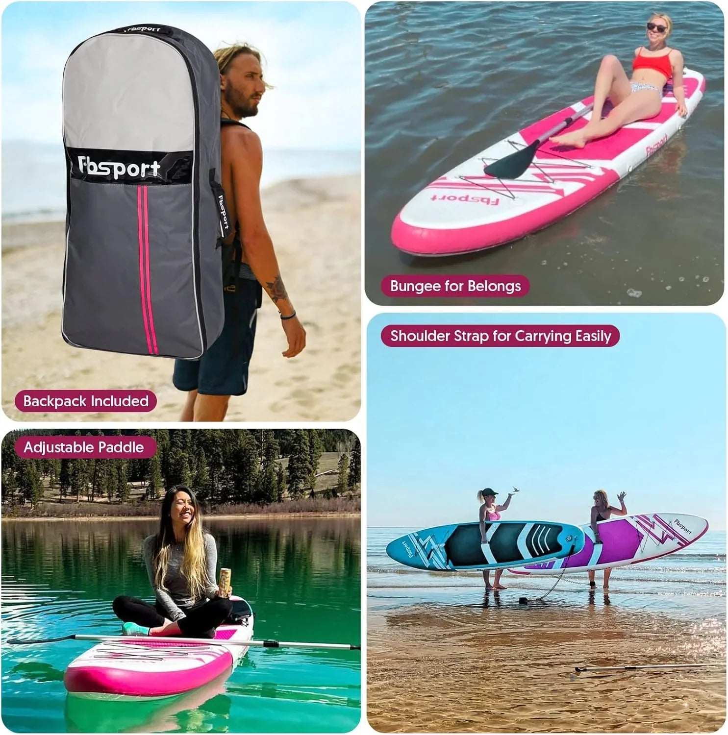 Planche de stand up paddle FBSPORT Premium 11', planche de yoga, contrôle du surf, pont antidérapant, attache, pagaie et pompe