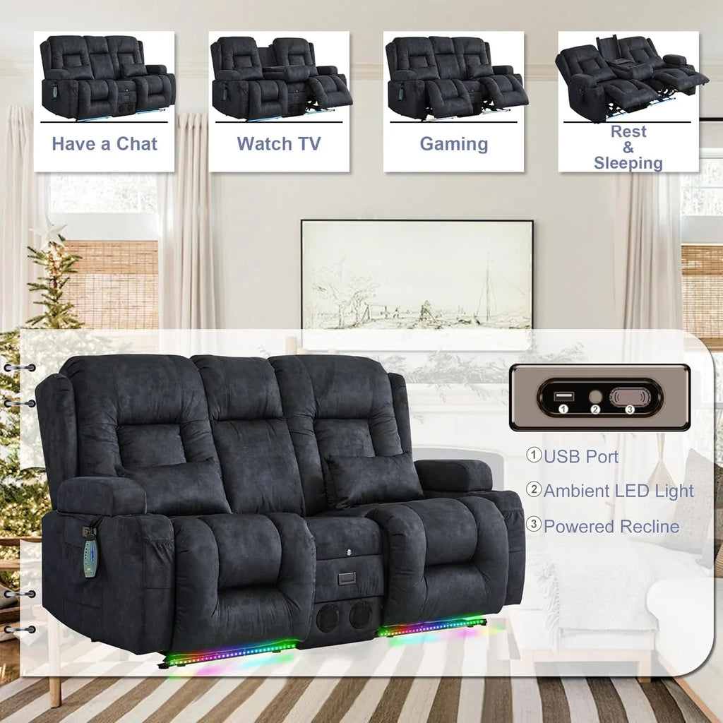 Canapé inclinable électrique TUNYI avec fonctions massage et chauffage, siège home cinéma avec console, canapé inclinable électrique pour camping-car