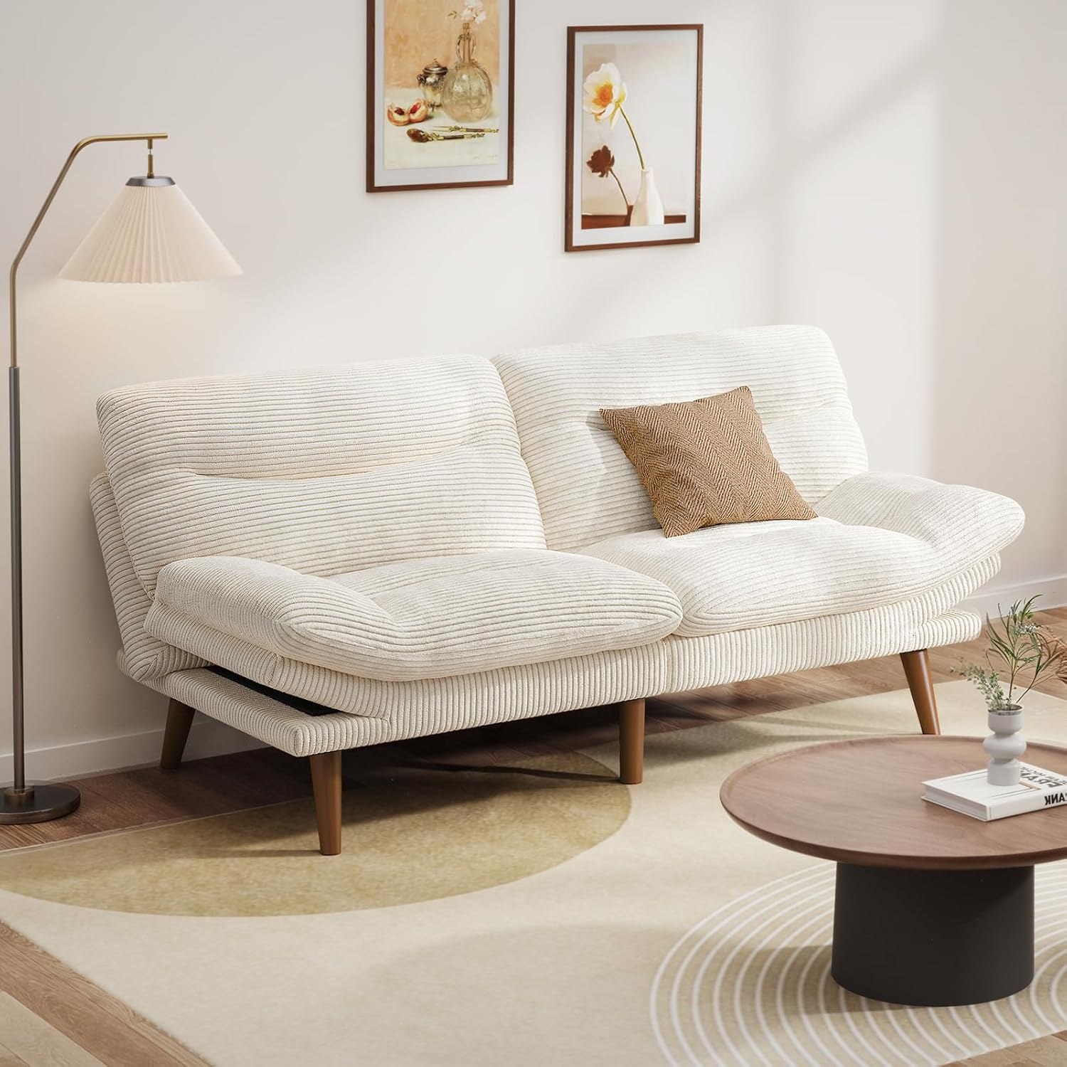 Canapé-lit futon convertible, canapé-lit futon inclinable en velours côtelé de 66 pouces pour petits espaces, salles de jeux ou bureaux