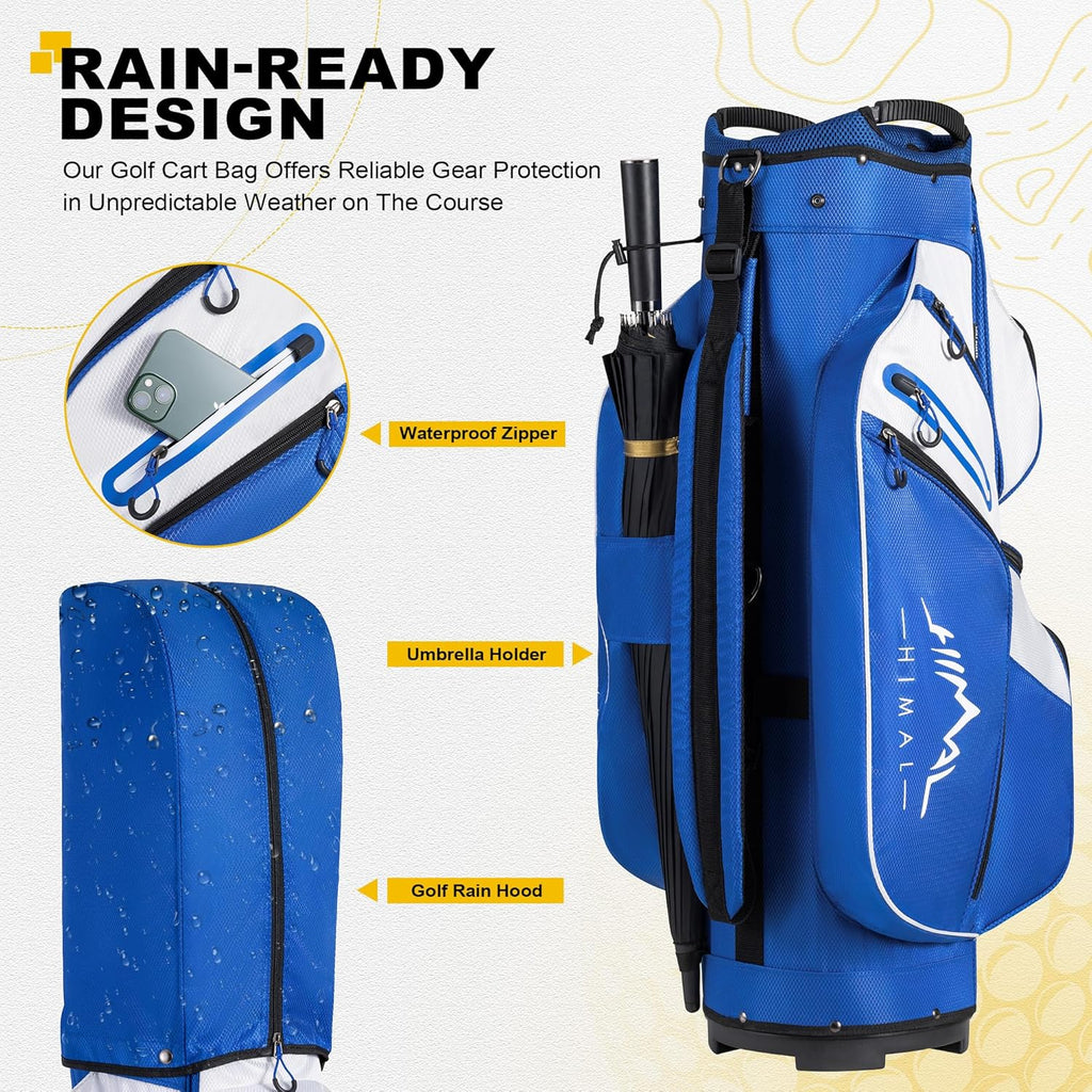 Sac de chariot de golf, organiseur à 15 compartiments, compartiment supérieur avec poignées et housse de pluie