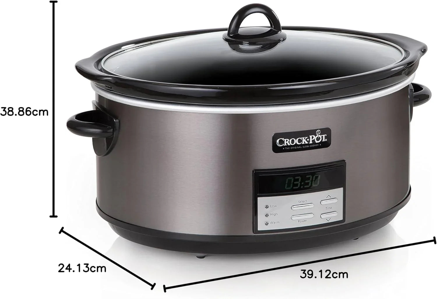 Grande mijoteuse programmable de 8 litres avec réglage automatique du chauffage, en acier inoxydable noir