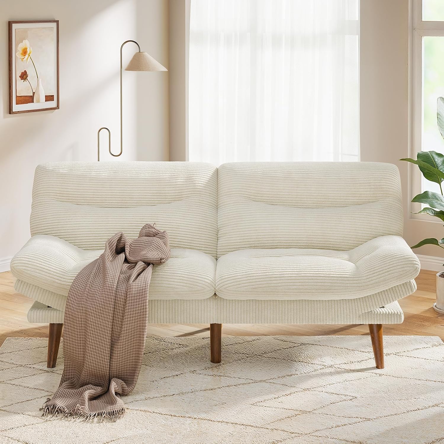 Canapé-lit futon convertible, canapé-lit futon inclinable en velours côtelé de 66 pouces pour petits espaces, salles de jeux ou bureaux