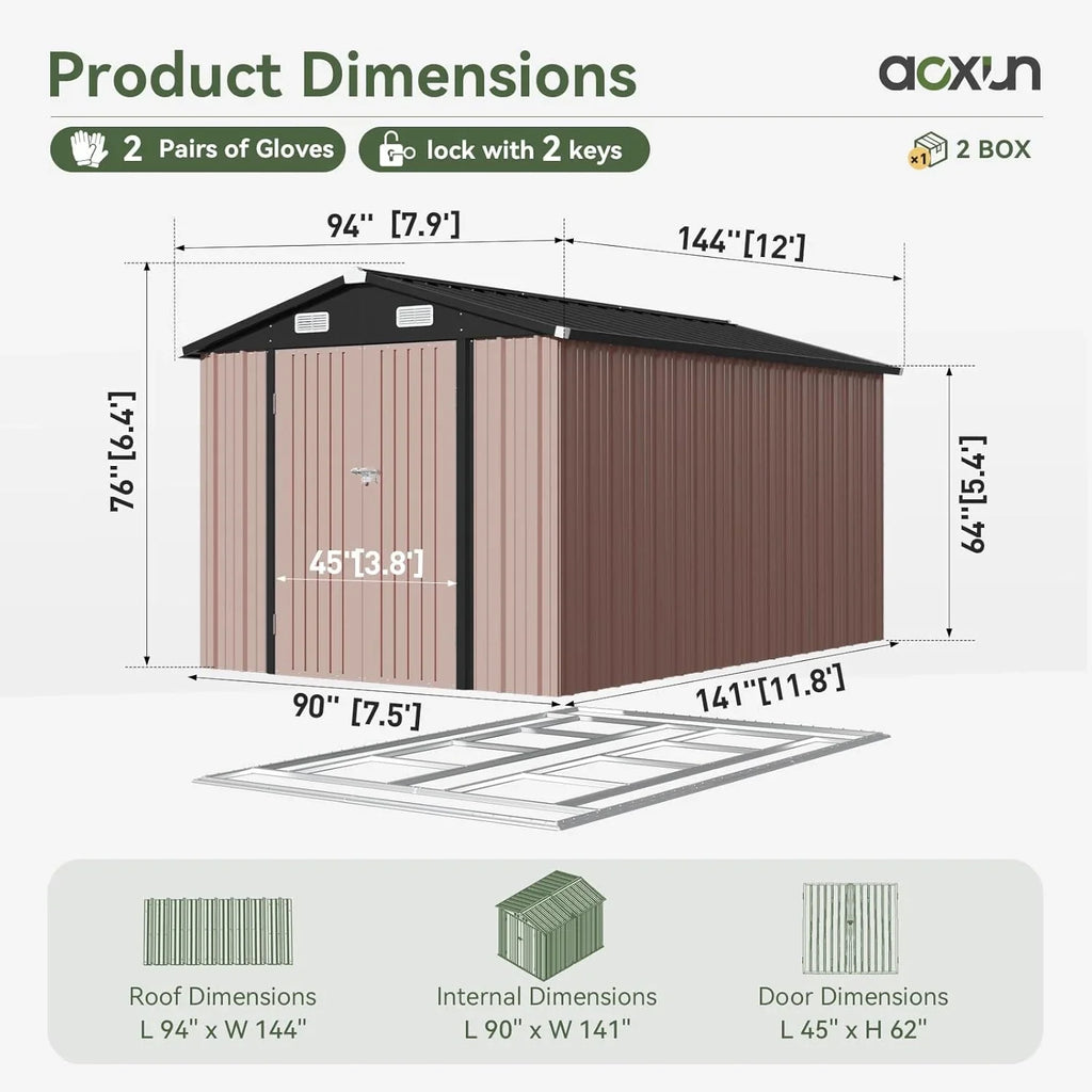 Abri de jardin extérieur Aoxun 6,2 x 4 pieds, abri de jardin en métal avec porte verrouillable et toit en pente, abri à outils, abri à vélos