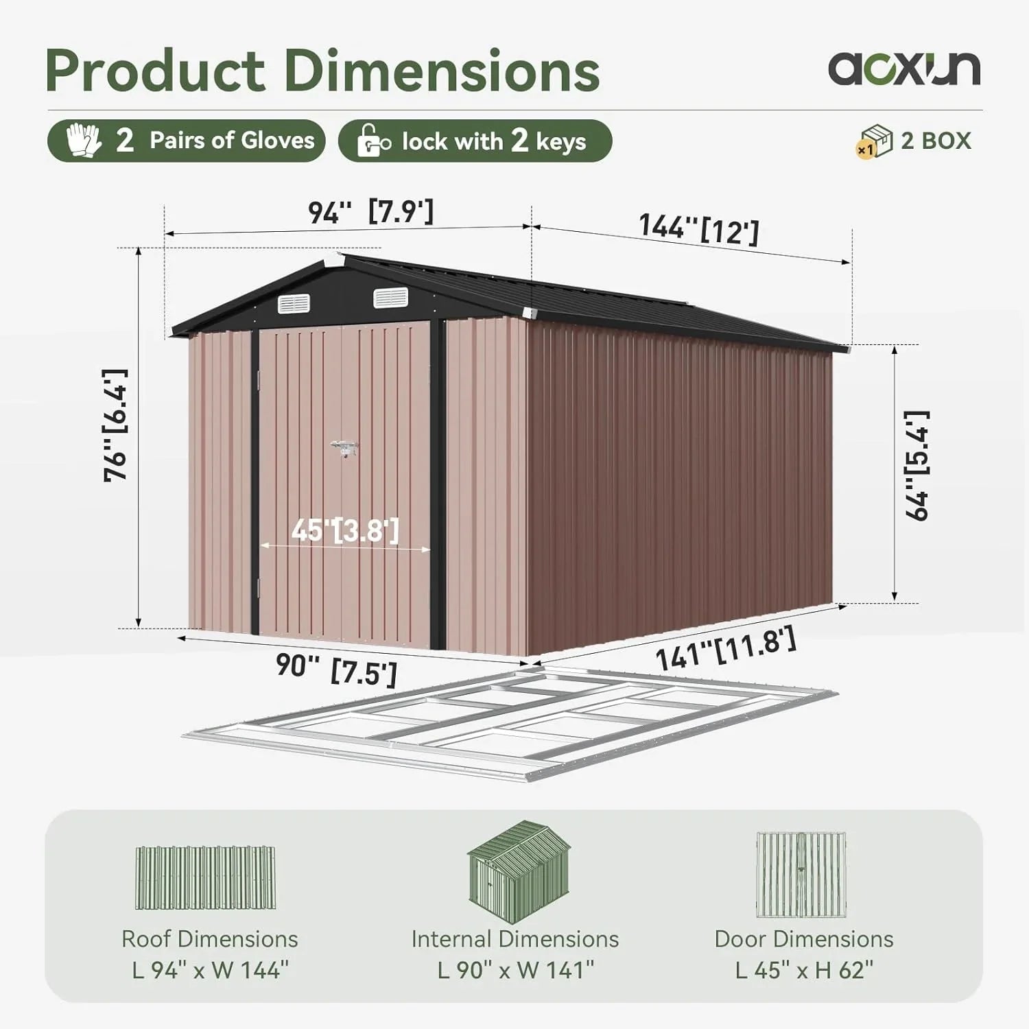 Abri de jardin extérieur Aoxun 6,2 x 4 pieds, abri de jardin en métal avec porte verrouillable et toit en pente, abri à outils, abri à vélos