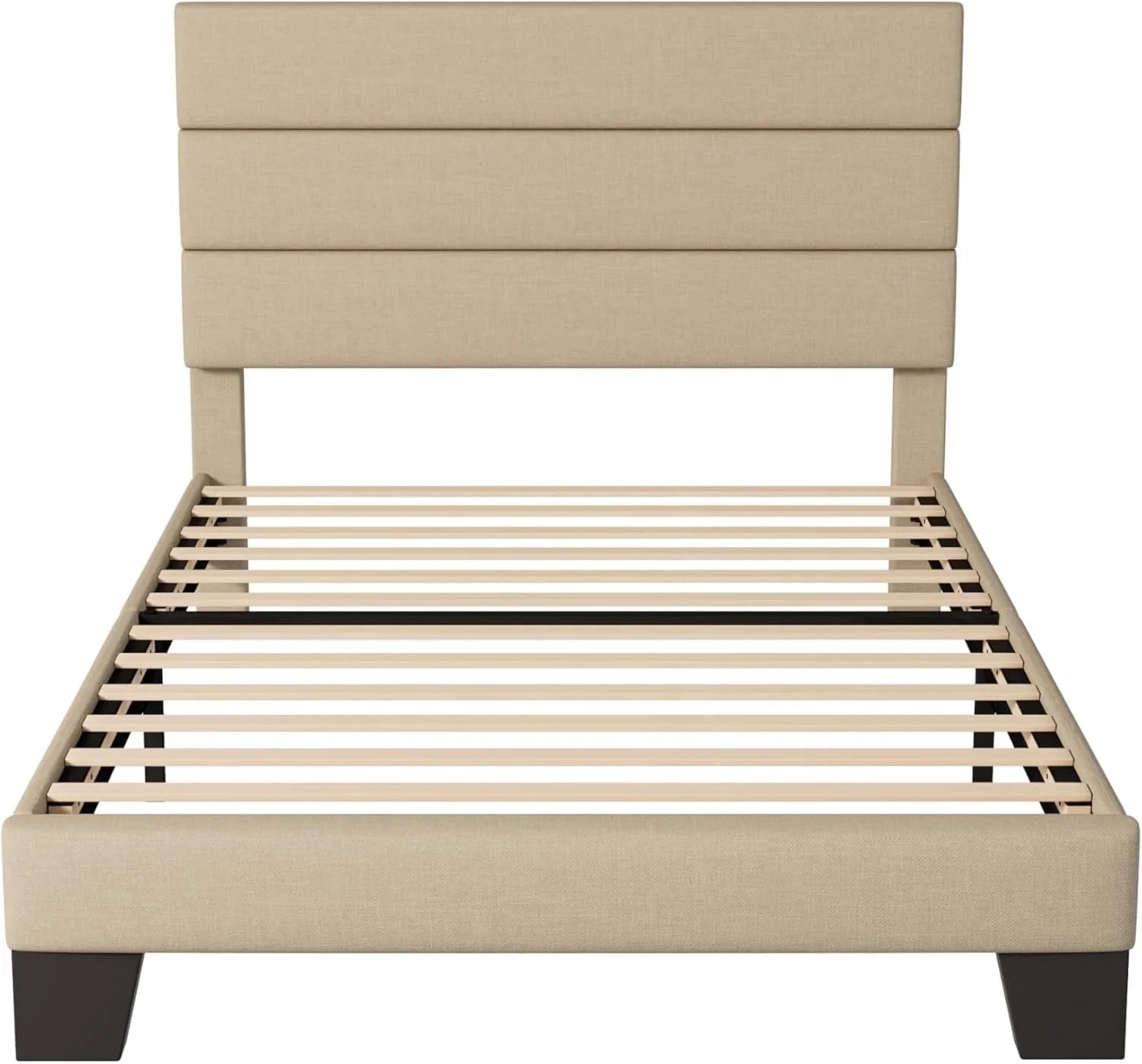 Cadre de lit plateforme Allewie Queen Size avec tête de lit rembourrée en tissu et support à lattes en bois, sommier entièrement rembourré (pas besoin de sommier)