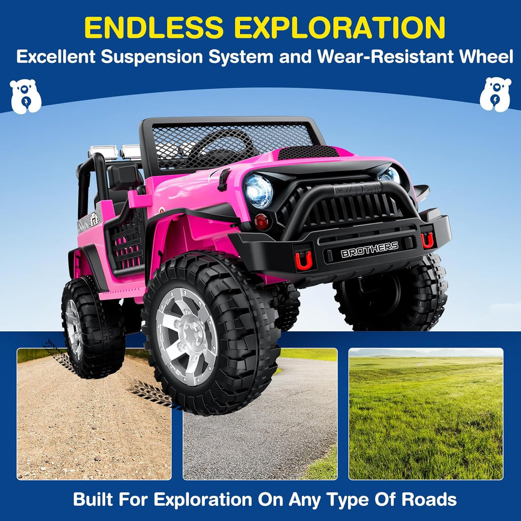 Trottinette électrique L8 pour enfants, 2 places, 12 V, avec télécommande, suspension à 4 roues et haut-parleur Bluetooth.