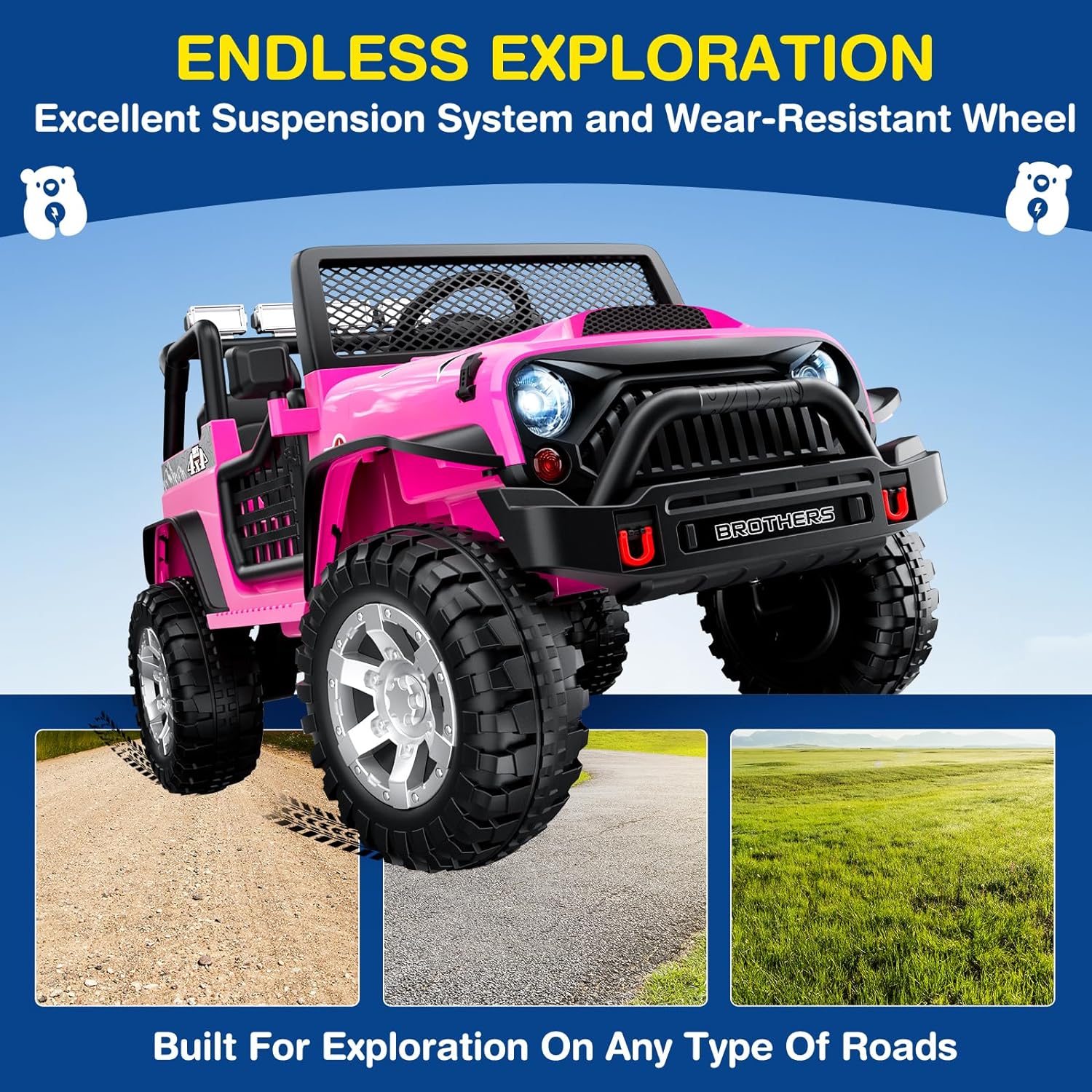 Trottinette électrique L8 pour enfants, 2 places, 12 V, avec télécommande, suspension à 4 roues et haut-parleur Bluetooth.