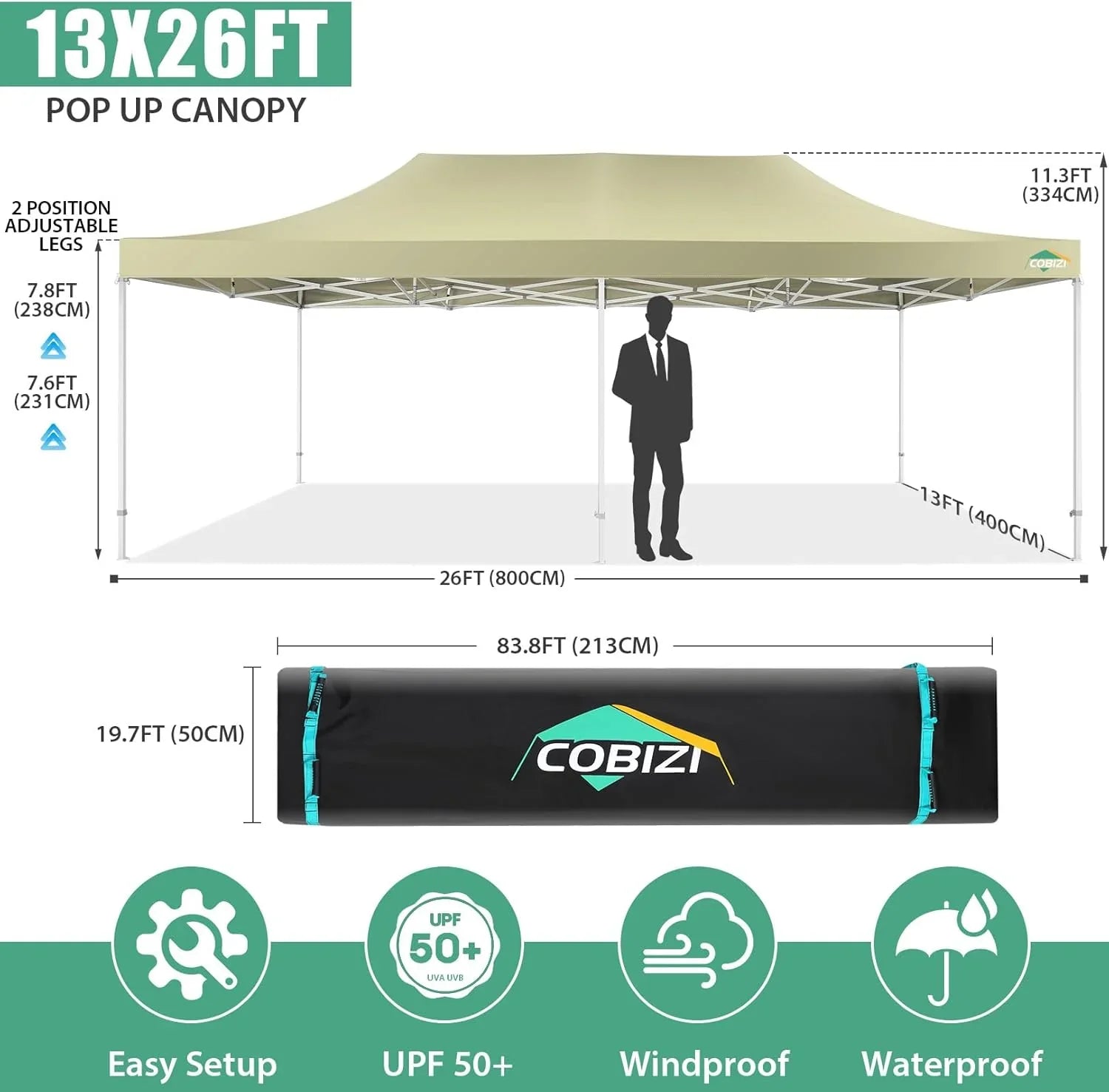 Tente pop-up robuste COBIZI 10x20 avec 6 parois latérales, facile à installer