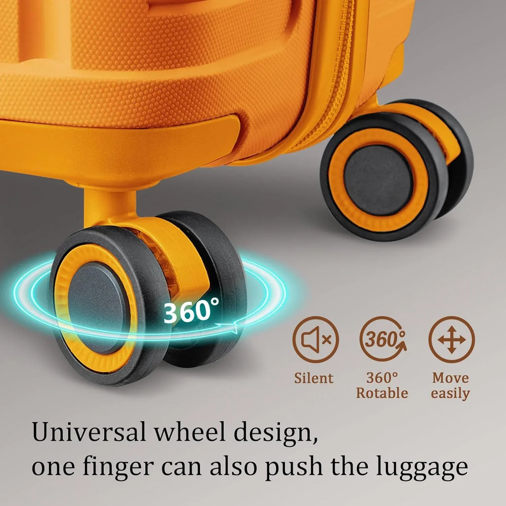 Ensemble de 5 valises de voyage légères à coque rigide en PP avec deux roulettes pivotantes et serrure TSA