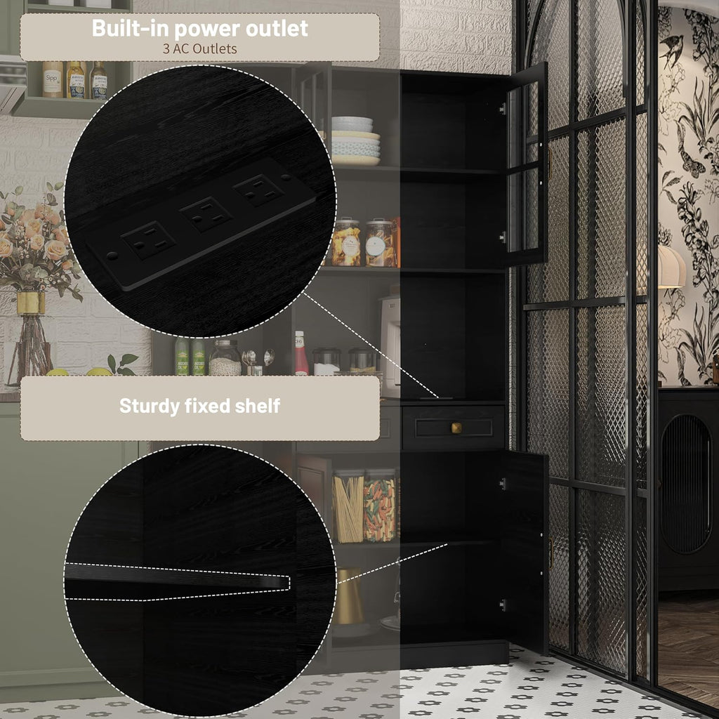 Armoire de garde-manger de 180 cm de haut avec portes vitrées