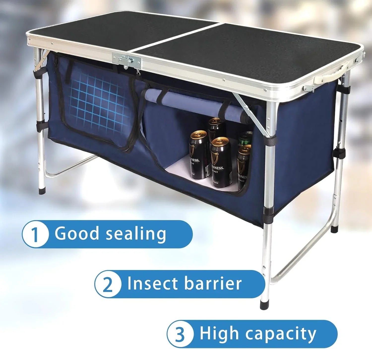 Table pliante d'extérieur en aluminium, légère, réglable en hauteur, avec rangement, pour barbecue, fête, camping