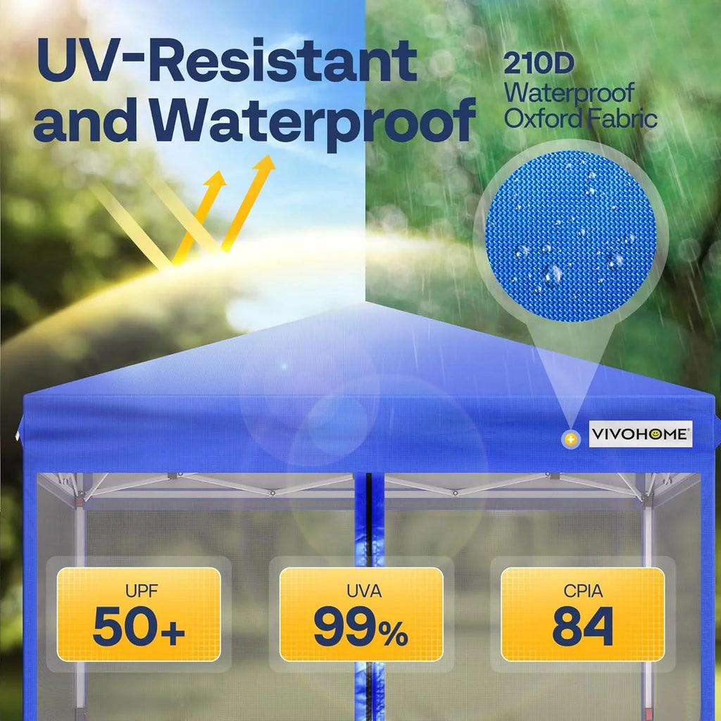 Auvent escamotable facile à monter de 10 x 10 pieds, tente moustiquaire d'extérieur avec moustiquaire, 2 portes à glissière et sac à roulettes